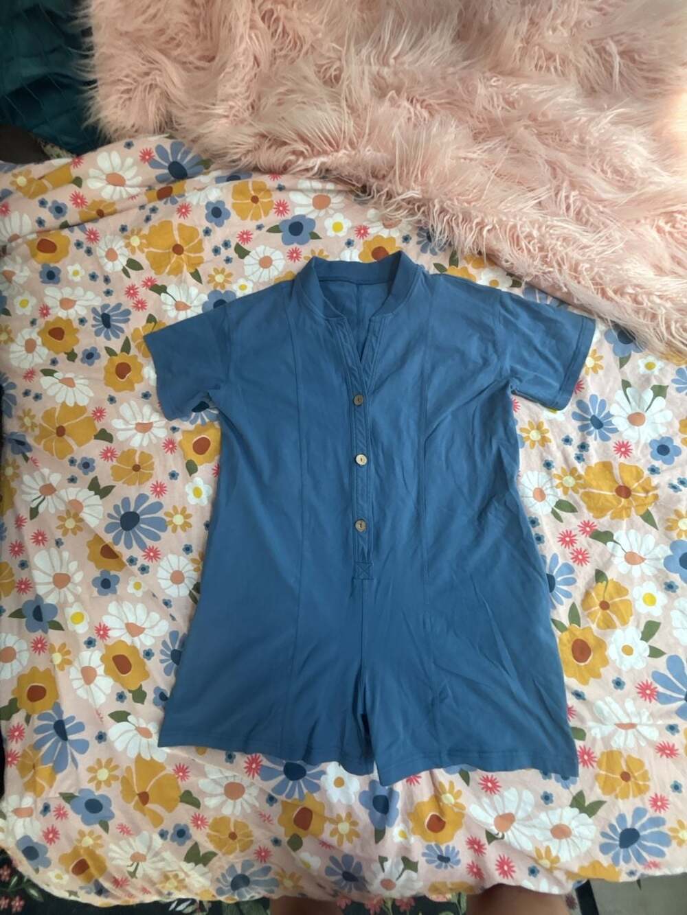 Fashion Nova Bethany Button Up Romper in Slate Blue